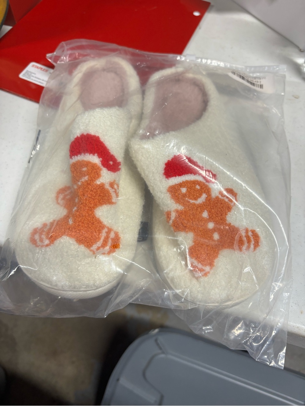 Cream Slipper with Gingerbread man Design